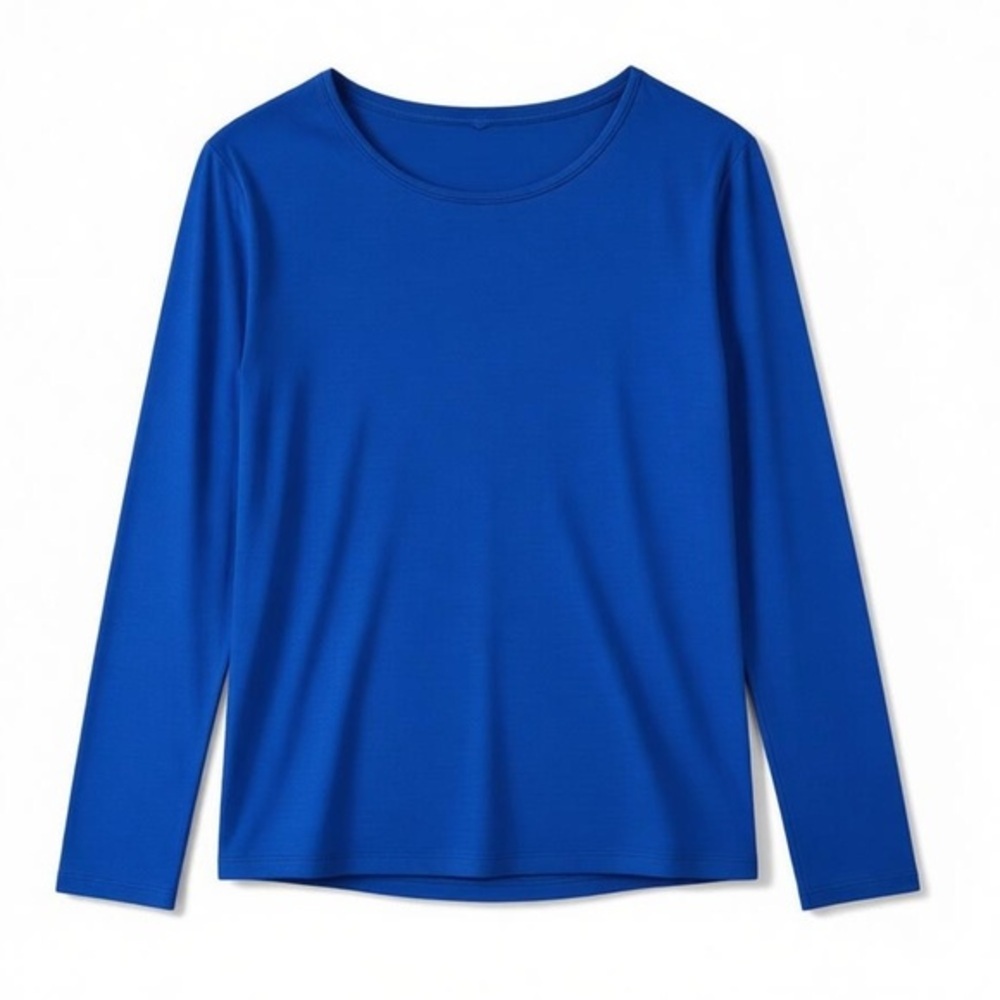 4/$20 Liz Claiborne New York Petite Blue Long Sleeve Cotton Tee Shirt Small - Picture 2 of 4